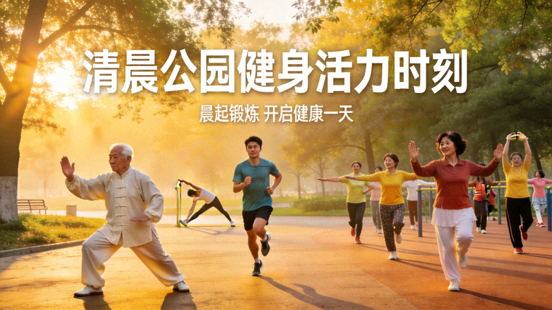 头条资讯主图 - 清晨公园中人们进行多样化健身运动的活力场景